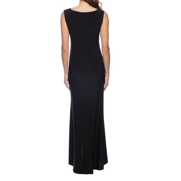 Marina Long V Neck Knot Front High Slit Sleeveless Black Maxi Dress NWT Small - Picture 2 of 15